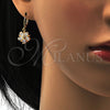 Oro Laminado Dangle Earring, Gold Filled Style Flower and Star Design, with White Cubic Zirconia, Polished, Golden Finish, 02.217.0056