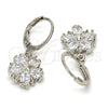 Rhodium Plated Dangle Earring, Flower and Star Design, with White Cubic Zirconia, Polished, Rhodium Finish, 02.217.0056.2