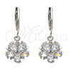 Rhodium Plated Dangle Earring, Flower and Star Design, with White Cubic Zirconia, Polished, Rhodium Finish, 02.217.0056.2