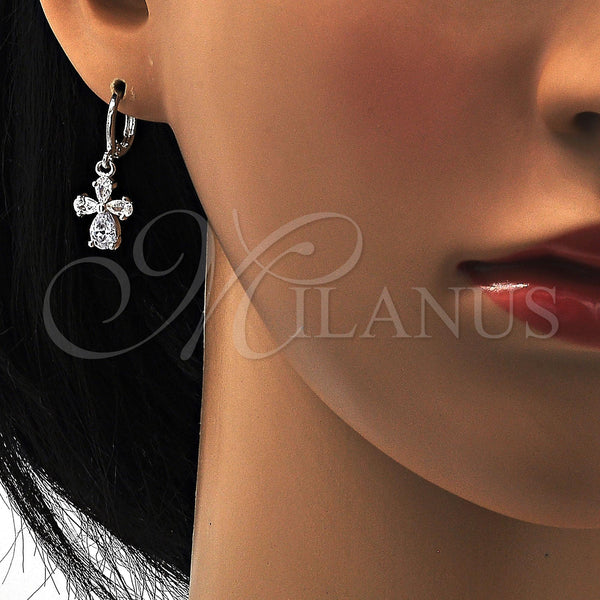 White Gold Filled Ring — Dangle Earring Flower and Teardrop Design with White — alternate product view — SKU 109487 | Oro Laminado Blanco anillo — Dangle Earring flor and Teardrop diseño with blanco — SKU 109487