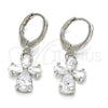 Rhodium Gold Filled Dangle Earring, Flower and Teardrop Design, with White Cubic Zirconia, Polished, Rhodium Finish, 02.217.0057.2