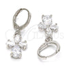 Rhodium Gold Filled Dangle Earring, Flower and Teardrop Design, with White Cubic Zirconia, Polished, Rhodium Finish, 02.217.0057.2