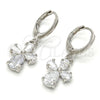 Rhodium Gold Filled Dangle Earring, Flower and Teardrop Design, with White Cubic Zirconia, Polished, Rhodium Finish, 02.217.0057.2