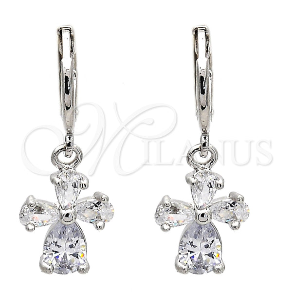 White Gold Filled Ring — Dangle Earring Flower and Teardrop Design with White — main product view — SKU 109487 | Oro Laminado Blanco anillo — Dangle Earring flor and Teardrop diseño with blanco — SKU 109487