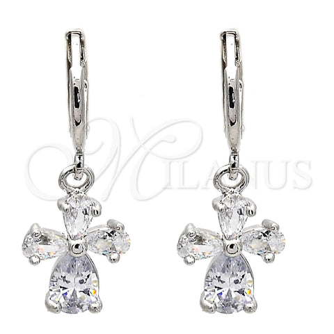Rhodium Gold Filled Dangle Earring, Flower and Teardrop Design, with White Cubic Zirconia, Polished, Rhodium Finish, 02.217.0057.2