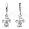 Rhodium Gold Filled Dangle Earring, Flower and Teardrop Design, with White Cubic Zirconia, Polished, Rhodium Finish, 02.217.0057.2
