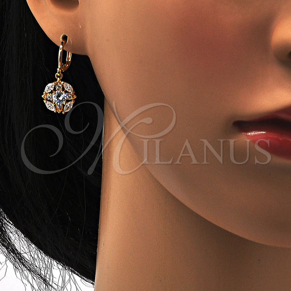 Gold Filled Ring — Dangle Earring Flower Design with White Cubic Zirconia — alternate product view — SKU 109488 | Oro Laminado anillo — Dangle Earring flor diseño with blanco Cubic Zirconia — SKU 109488