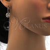 Oro Laminado Dangle Earring, Gold Filled Style Flower Design, with White Cubic Zirconia, Polished, Golden Finish, 02.217.0058