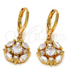 Oro Laminado Dangle Earring, Gold Filled Style Flower Design, with White Cubic Zirconia, Polished, Golden Finish, 02.217.0058