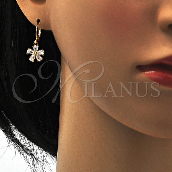 Gold Filled Ring — Dangle Earring Flower Design with White Cubic Zirconia — alternate product view — SKU 109491 | Oro Laminado anillo — Dangle Earring flor diseño with blanco Cubic Zirconia — SKU 109491