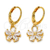 Oro Laminado Dangle Earring, Gold Filled Style Flower Design, with White Cubic Zirconia, Polished, Golden Finish, 02.217.0059
