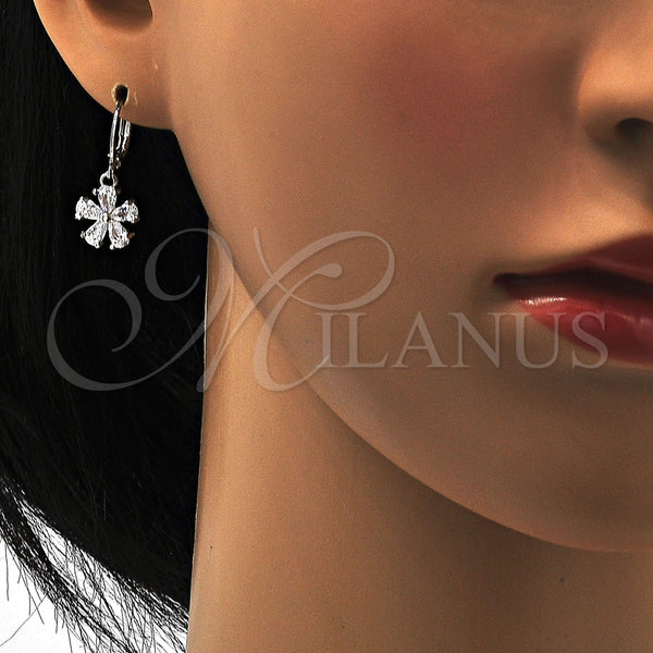 White Gold Filled Ring — Dangle Earring Flower Design with White Cubic Zirconia — alternate product view — SKU 109493 | Oro Laminado Blanco anillo — Dangle Earring flor diseño with blanco Cubic Zirconia — SKU 109493