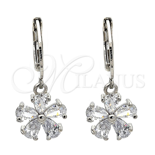 White Gold Filled Ring — Dangle Earring Flower Design with White Cubic Zirconia — main product view — SKU 109493 | Oro Laminado Blanco anillo — Dangle Earring flor diseño with blanco Cubic Zirconia — SKU 109493