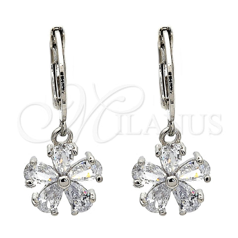 Rhodium Gold Filled Dangle Earring, Flower Design, with White Cubic Zirconia, Polished, Rhodium Finish, 02.217.0059.2