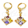 Oro Laminado Long Earring, Gold Filled Style with Multicolor Cubic Zirconia, Polished, Golden Finish, 02.217.0061.1