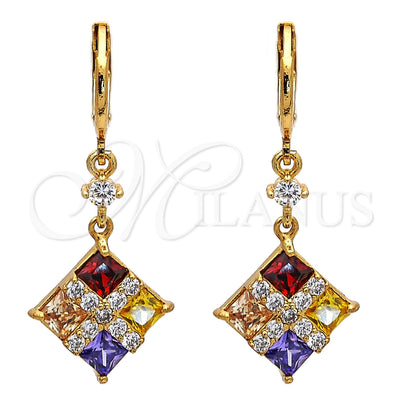 Oro Laminado Long Earring, Gold Filled Style with Multicolor Cubic Zirconia, Polished, Golden Finish for wholesale, main product view