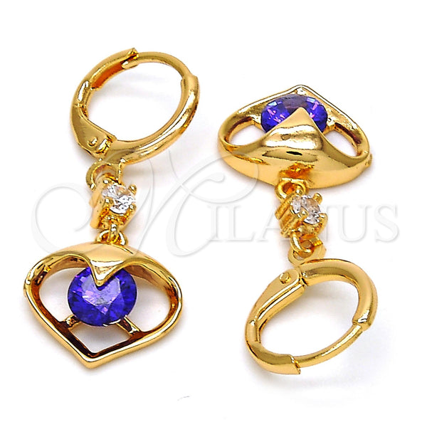 Gold Filled Ring — Long Earring Heart Design with Amethyst and White — alternate product view — SKU 109509 | Oro Laminado anillo — Long Earring corazón diseño with Amethyst and blanco — SKU 109509
