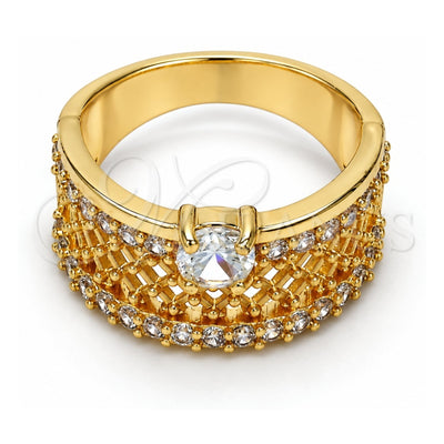 Oro Laminado Multi Stone Ring, Gold Filled Style with White Cubic Zirconia and White Micro Pave, Polished, Golden Finish, 01.217.0002.08 (Size 8)