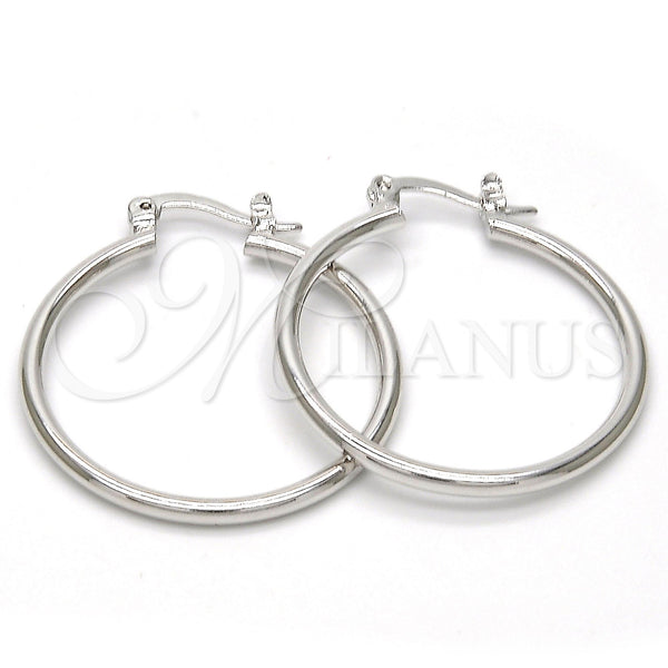 White Gold Filled Hoop Earrings — Medium Hoop Polished 5. — main product view — SKU 109541 | Oro Laminado Blanco aretes de aro — Medium Hoop pulido 5. — SKU 109541