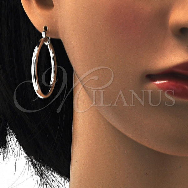 White Gold Filled Hoop Earrings — Medium Hoop Hollow Design Polished 5. — alternate product view — SKU 109545 | Oro Laminado Blanco aretes de aro — Medium Hoop Hollow diseño pulido 5. — SKU 109545