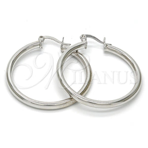 White Gold Filled Hoop Earrings — Medium Hoop Hollow Design Polished 5. — main product view — SKU 109545 | Oro Laminado Blanco aretes de aro — Medium Hoop Hollow diseño pulido 5. — SKU 109545