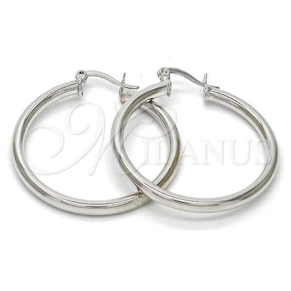 White Gold Filled Hoop Earrings — Medium Hoop Hollow Design Polished 5. — main product view — SKU 109545 | Oro Laminado Blanco aretes de aro — Medium Hoop Hollow diseño pulido 5. — SKU 109545