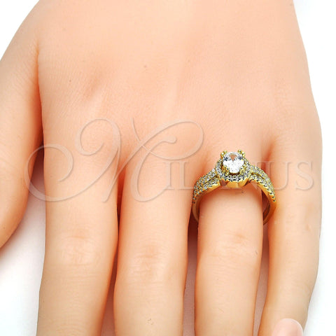 Oro Laminado Multi Stone Ring, Gold Filled Style with White Cubic Zirconia and White Crystal, Polished, Golden Finish, 01.99.0065.09 (Size 9)