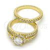 Oro Laminado Wedding Ring, Gold Filled Style Duo Design, with White Cubic Zirconia, Polished, Golden Finish, 01.99.0075.07 (Size 7)
