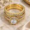 Oro Laminado Wedding Ring, Gold Filled Style Duo Design, with White Cubic Zirconia, Polished, Golden Finish, 01.99.0075.07 (Size 7)