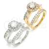 Oro Laminado Wedding Ring, Gold Filled Style Duo Design, with White Cubic Zirconia, Polished, Golden Finish, 01.99.0075.07 (Size 7)