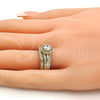 Oro Laminado Solitaire Ring, Gold Filled Style Duo Design, with White Cubic Zirconia, Polished, Golden Finish, 01.99.0075.08 (Size 8)