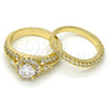 Oro Laminado Solitaire Ring, Gold Filled Style Duo Design, with White Cubic Zirconia, Polished, Golden Finish, 01.99.0075.08 (Size 8)