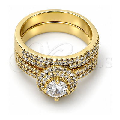 Oro Laminado Wedding Ring, Gold Filled Style with White Cubic Zirconia, Polished, Golden Finish, 01.99.0076.07 (Size 7)
