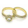Oro Laminado Wedding Ring, Gold Filled Style Duo Design, with White Cubic Zirconia, Polished, Golden Finish, 01.99.0076.08 (Size 8)