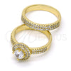 Oro Laminado Wedding Ring, Gold Filled Style Duo Design, with White Cubic Zirconia, Polished, Golden Finish, 01.99.0076.08 (Size 8)