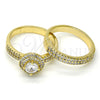 Oro Laminado Wedding Ring, Gold Filled Style Duo Design, with White Cubic Zirconia, Polished, Golden Finish, 01.99.0076.09 (Size 9)
