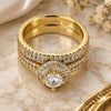 Oro Laminado Wedding Ring, Gold Filled Style Duo Design, with White Cubic Zirconia, Polished, Golden Finish, 01.99.0076.09 (Size 9)