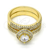 Oro Laminado Wedding Ring, Gold Filled Style Duo Design, with White Cubic Zirconia, Polished, Golden Finish, 01.99.0076.09 (Size 9)