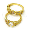 Oro Laminado Wedding Ring, Gold Filled Style Twist and Duo Design, with White Cubic Zirconia and White Micro Pave, Polished, Golden Finish, 01.99.0077.07 (Size 7)