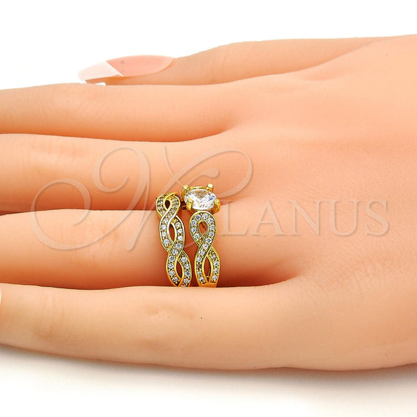 Gold Filled Ring — Wedding Ring Twist and Duo Design with White — main product view — SKU 109601 | Oro Laminado anillo — Wedding Ring Twist and Duo diseño with blanco — SKU 109601