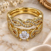 Oro Laminado Wedding Ring, Gold Filled Style Twist and Duo Design, with White Cubic Zirconia and White Micro Pave, Polished, Golden Finish, 01.99.0077.09 (Size 9)