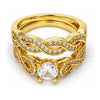 Oro Laminado Wedding Ring, Gold Filled Style Twist and Duo Design, with White Cubic Zirconia and White Micro Pave, Polished, Golden Finish, 01.99.0077.09 (Size 9)