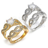 Oro Laminado Wedding Ring, Gold Filled Style Twist and Duo Design, with White Cubic Zirconia and White Micro Pave, Polished, Golden Finish, 01.99.0077.09 (Size 9)