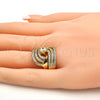 Oro Laminado Wedding Ring, Gold Filled Style Duo Design, with White Cubic Zirconia and White Micro Pave, Polished, Golden Finish, 01.99.0080.07 (Size 7)