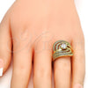 Oro Laminado Wedding Ring, Gold Filled Style Duo Design, with White Cubic Zirconia and White Micro Pave, Polished, Golden Finish, 01.99.0080.07 (Size 7)