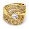 Oro Laminado Wedding Ring, Gold Filled Style Duo Design, with White Cubic Zirconia and White Micro Pave, Polished, Golden Finish, 01.99.0080.08 (Size 8)