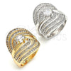 Oro Laminado Wedding Ring, Gold Filled Style Duo Design, with White Cubic Zirconia and White Micro Pave, Polished, Golden Finish, 01.99.0080.08 (Size 8)