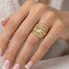 Oro Laminado Wedding Ring, Gold Filled Style Duo Design, with White Cubic Zirconia and White Micro Pave, Polished, Golden Finish, 01.99.0080.09 (Size 9)