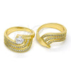 Oro Laminado Wedding Ring, Gold Filled Style Duo Design, with White Cubic Zirconia and White Micro Pave, Polished, Golden Finish, 01.99.0080.09 (Size 9)