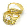 Oro Laminado Wedding Ring, Gold Filled Style Duo Design, with White Cubic Zirconia and White Micro Pave, Polished, Golden Finish, 01.99.0080.09 (Size 9)